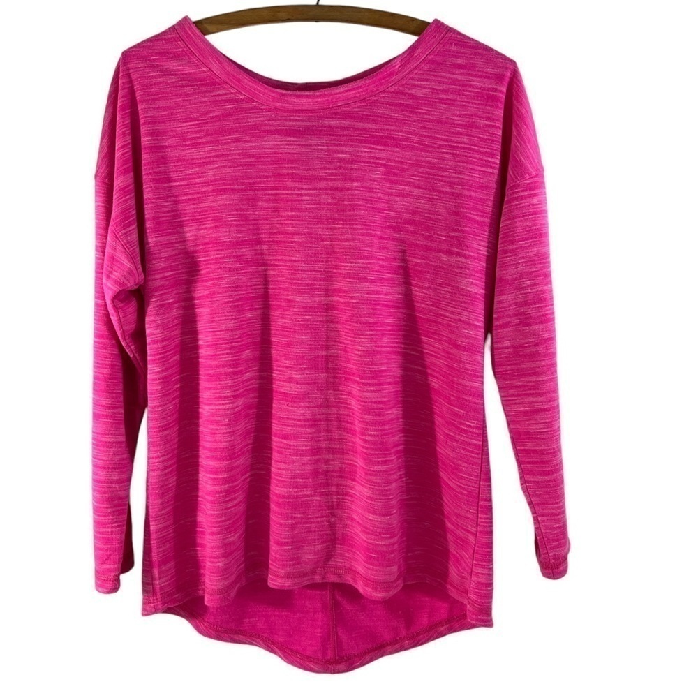 ABS Woman Hot Pink Long Sleeve Crisscross Open Back Top Medium